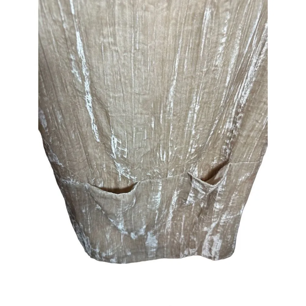 Anthropologie Floreat Champagne Beige Crinkled Crushed Velvet Shirt Mini Dress S - Image 10