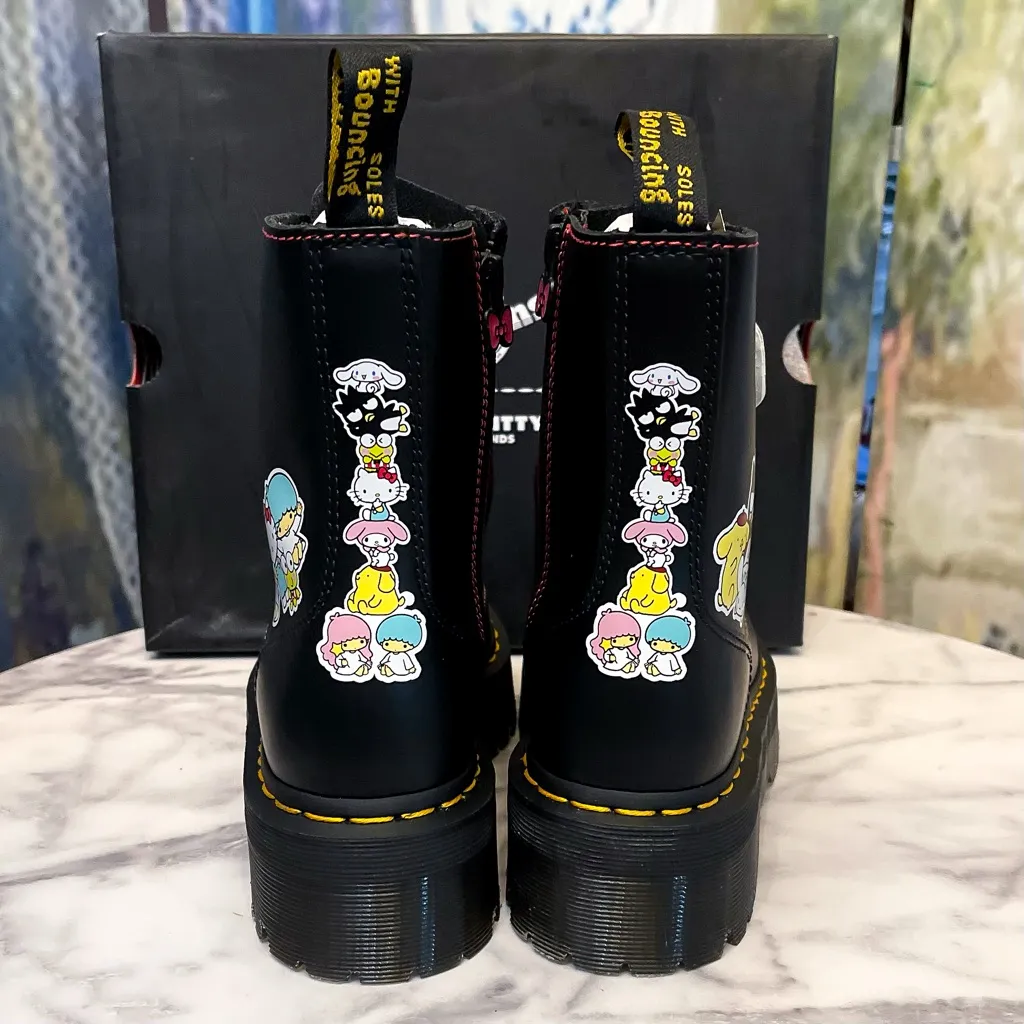 Dr. Martens Jadon Hello Kitty Friends Leather Platform Boots Black US 7 NIB - Image 8