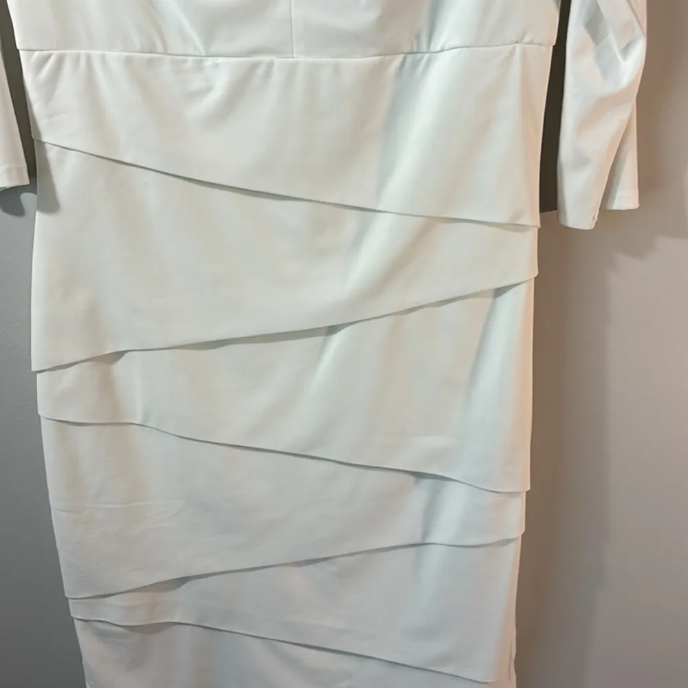 White House Black Market WHBM White 3/4 Sleeve Bodycon Draped top Dress Size 12 - Image 6