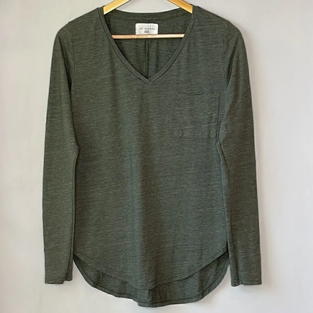 Sol Angeles Green V-Neck Long Sleeve Shirt - Image 3