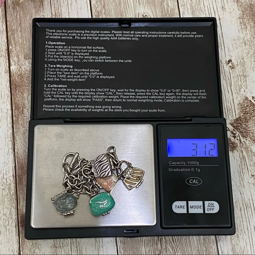 Sterling Silver Enamel Purse Charm Locket Bracelet - Image 6