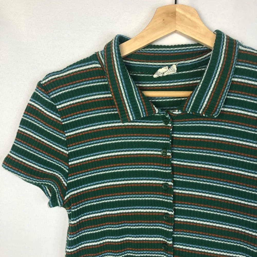 Tilly's  Sky with Sparrow Green Striped Button Down Short Sleeve XL - Image 3