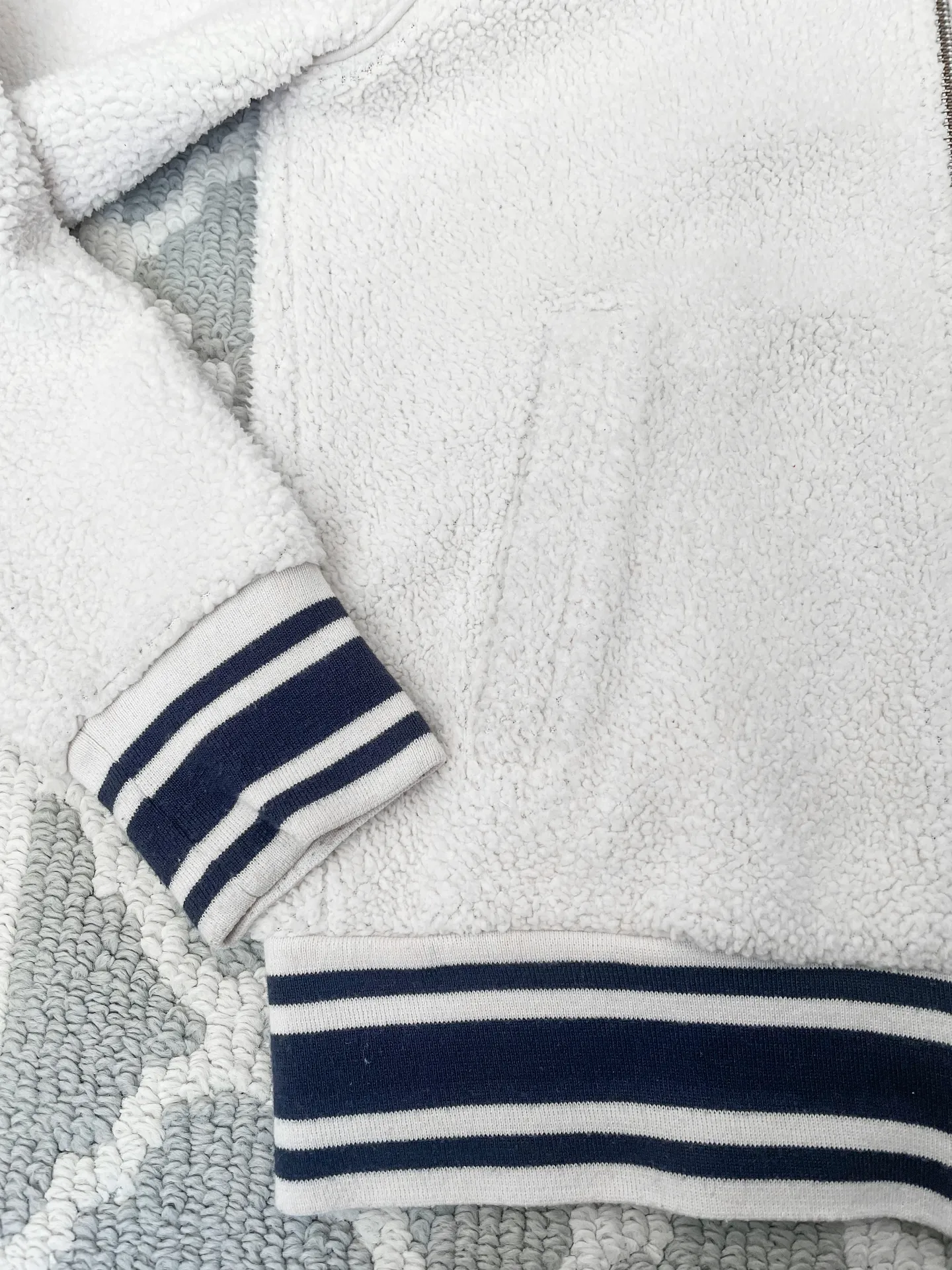 Cream Sherpa Bomber Varsity Jacket - Image 9