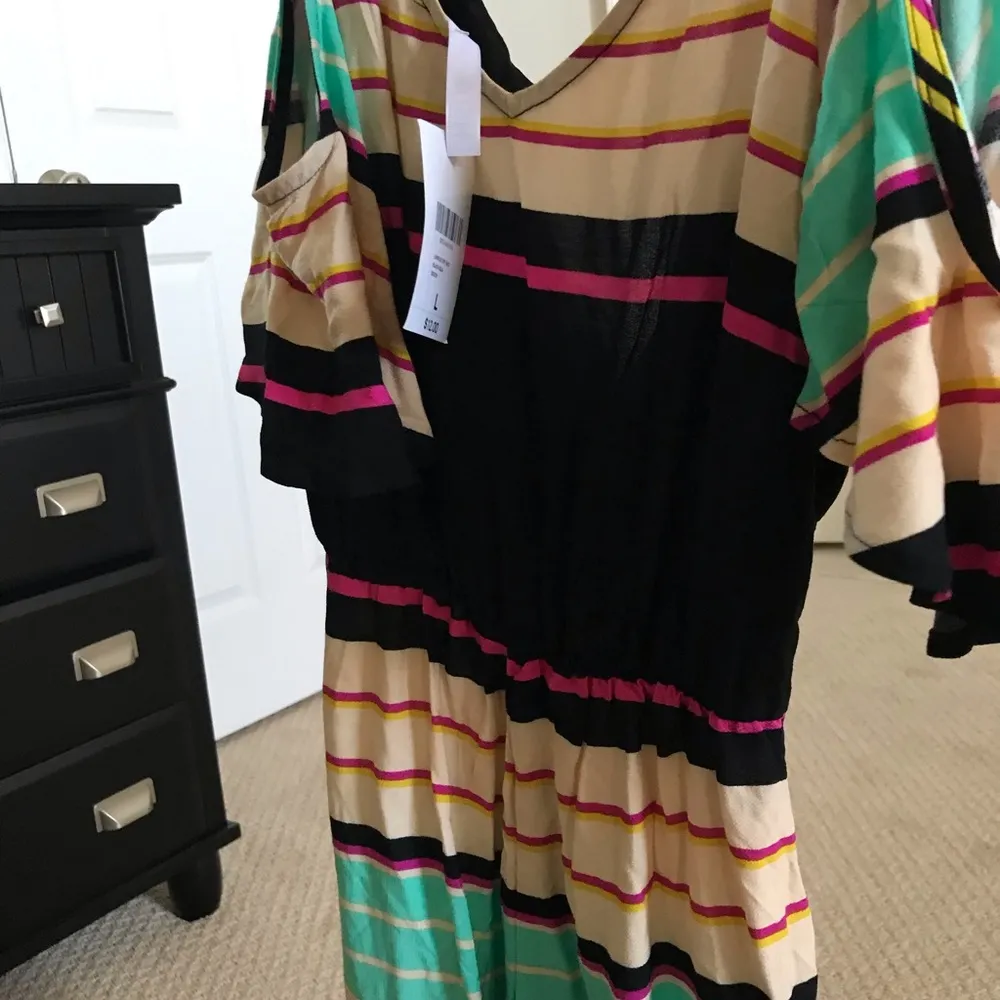 NWT Forever 21 Open Shoulder Stripes Palazzo Jumpsuit - Image 6