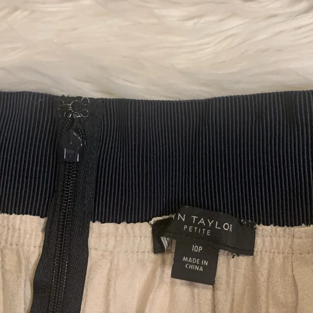 Ann Taylor faux leather pleated skirt cream navy 10P - Image 9