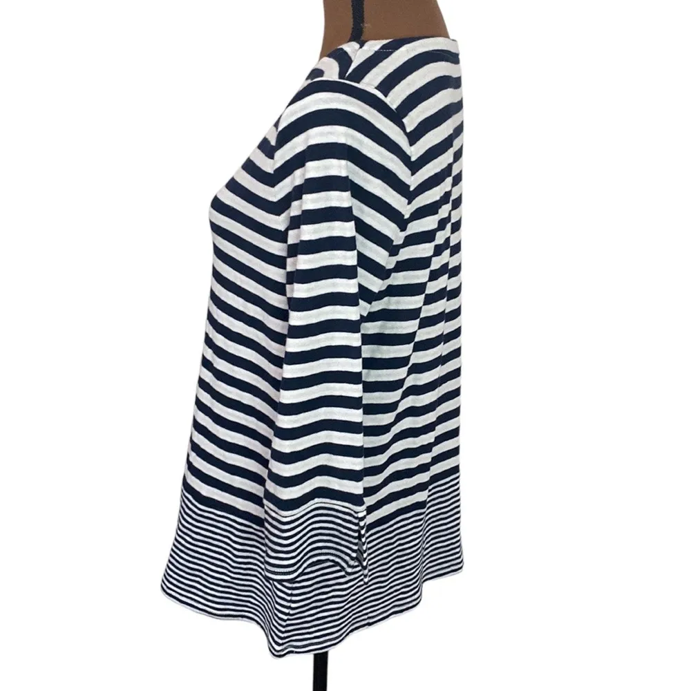 J Jill boatneck striped 3/4 sleeve cotton blend top with contrast trim size S - Image 3