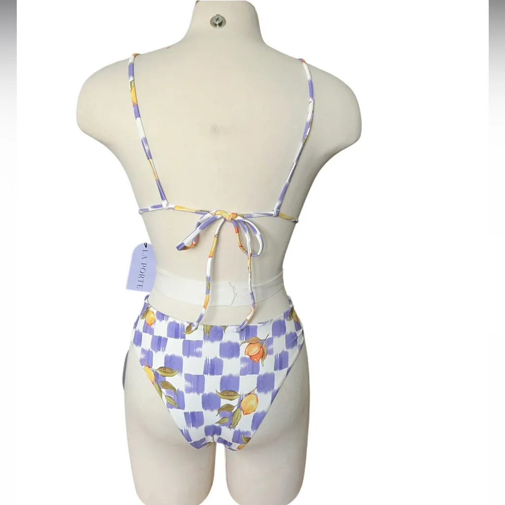 La Porte Lemon Printed Bikini Set Size Medium NWT Purple - Image 5