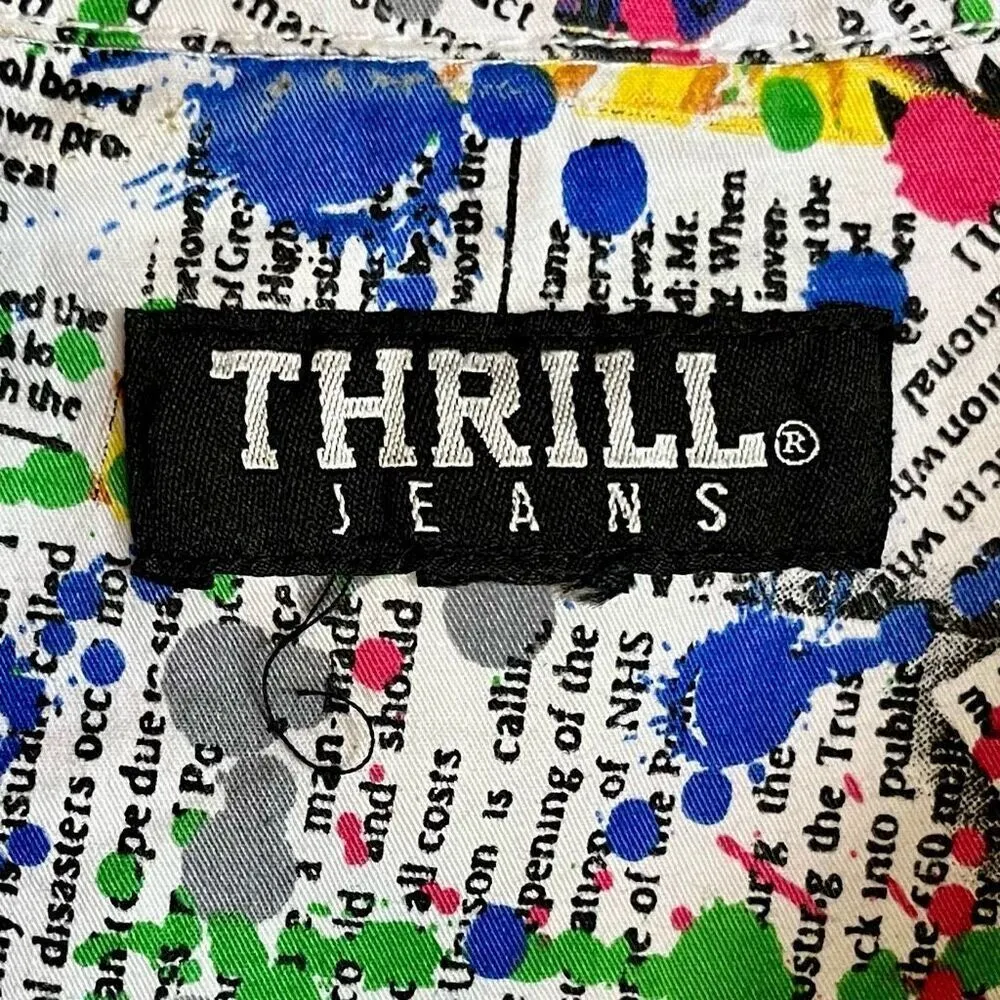 Thrill Jeans Graffiti Splatter Paint Letter Button Down Fringe Bottom Top 2X Black Size XXL - Image 8
