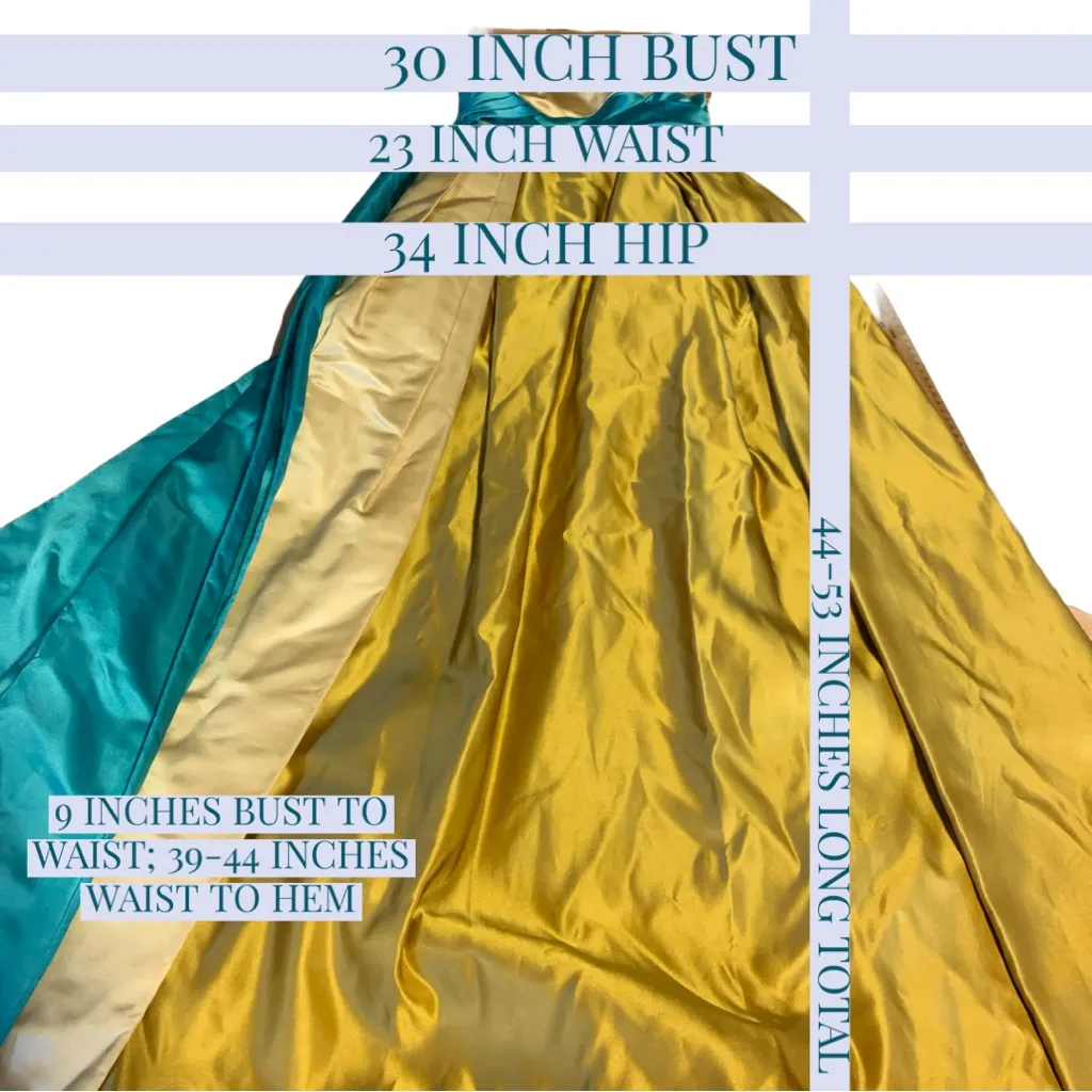 VINTAGE CIRCA 1960 CREAM, GOLD & TURQUOISE STRAPLESS SATIN FORMAL DRESS (XS) Blue - Image 15