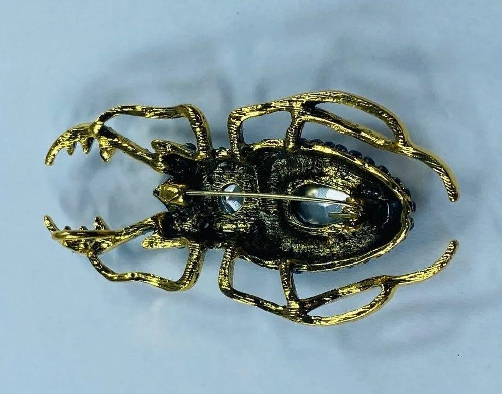 Large Beetle Bug Jewelry Pin Brooch Pendant Faceted Shades of Blue Rhinestones - Image 8