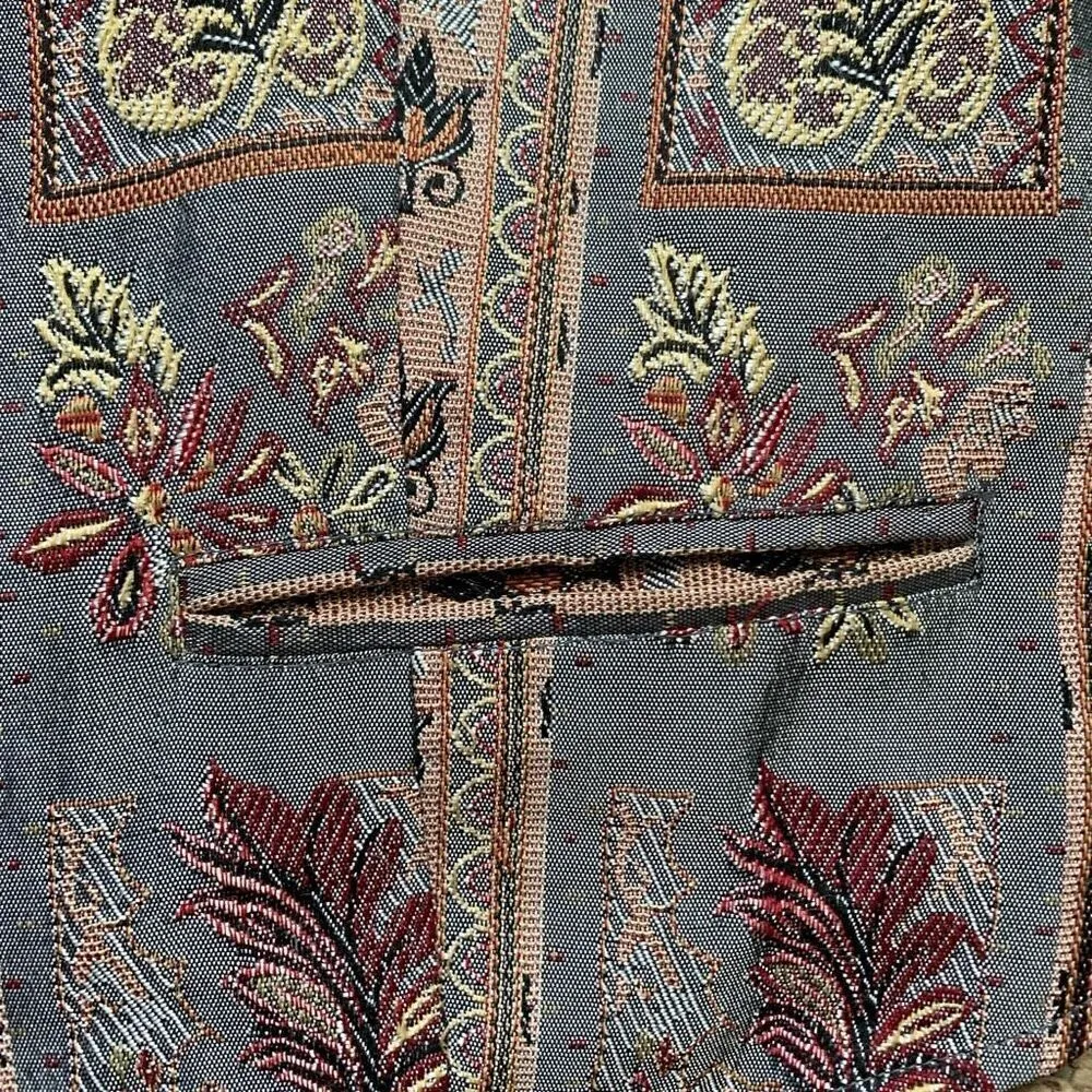 Vintage 80s Vest Autumn Leaves Tapestry Tailored Vneck Suit Waistcoat Tan Large - Image 6