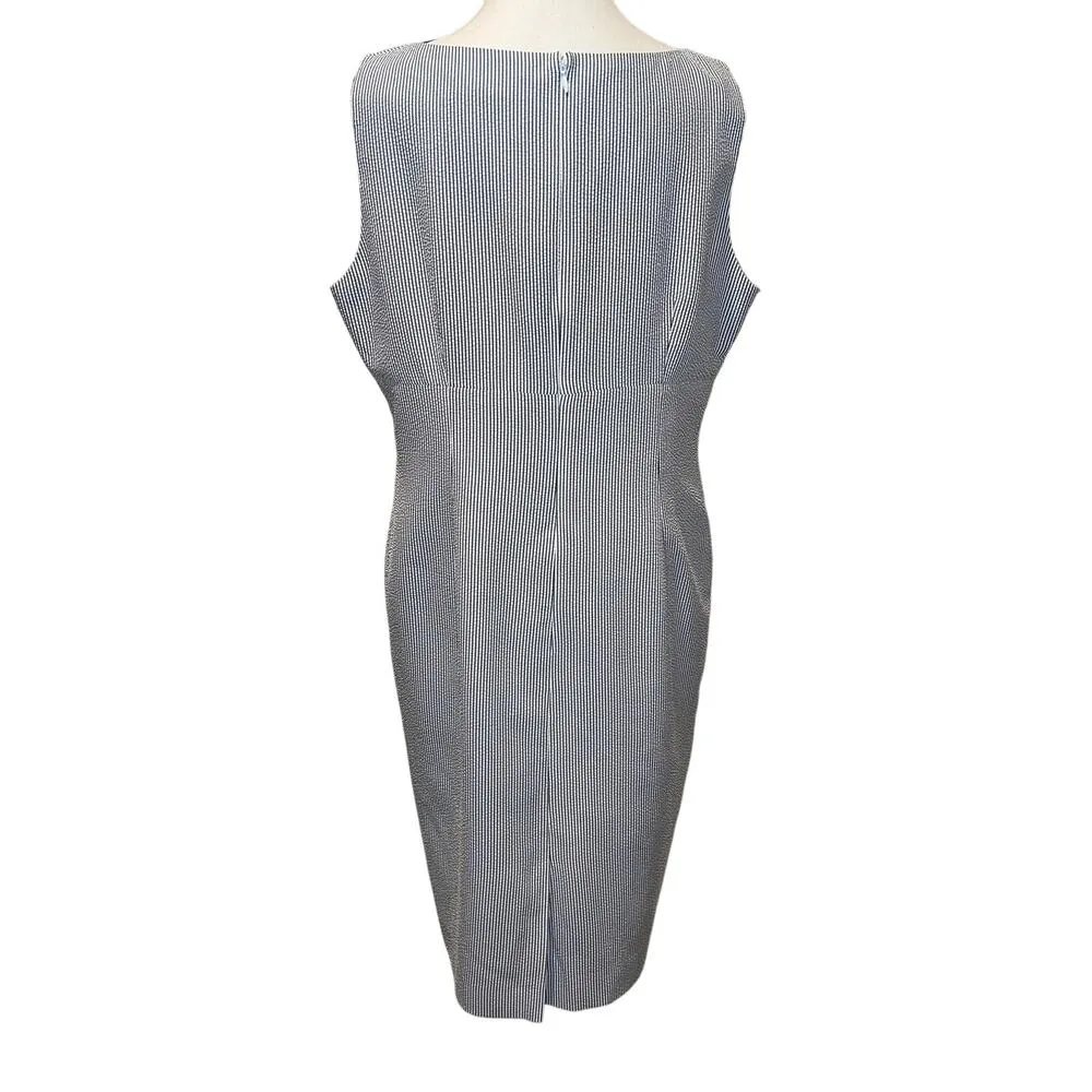 Kasper Pinstripe Seersucker Sleevelss Summer Shift Dress Gray/White Size 14 Gray - Image 4