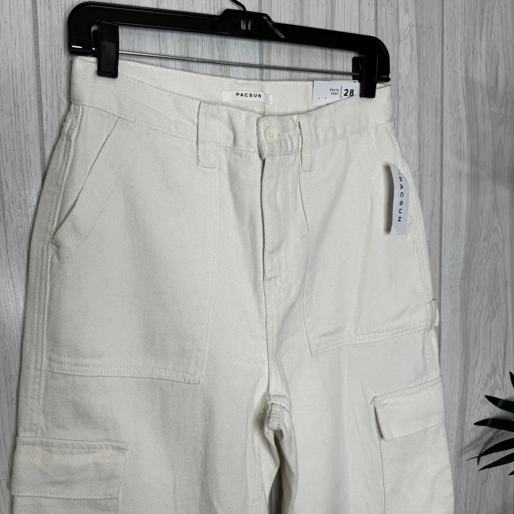 NWT PacSun Off White Cargo Skate Pants Carpenter Loose Fit size 28 NEW - Image 4