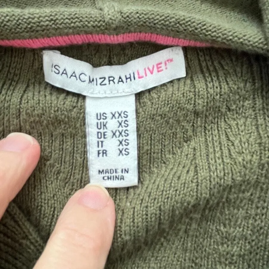 Cozy Army Green‎ Hooded Cardigan XXS Knit Cottagecore Academia Layering Casual - Image 4