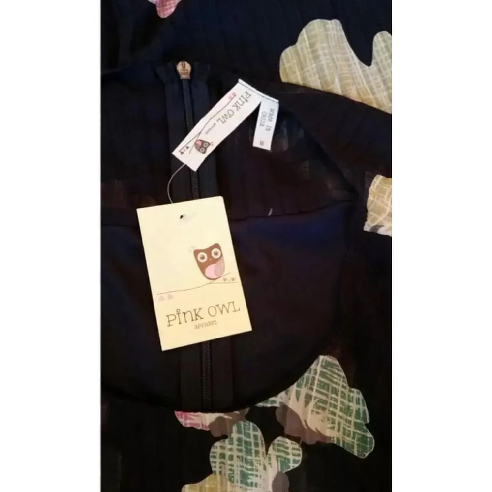 Modcloth Pink Owl Navy Blue Floral Sheer Popover Bodice Sleeveless Dress Medium - Image 8