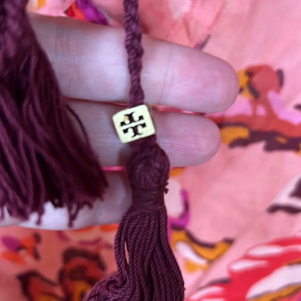 Tory Burch Pink Red Flower Print Blouse Size 4 - Image 8