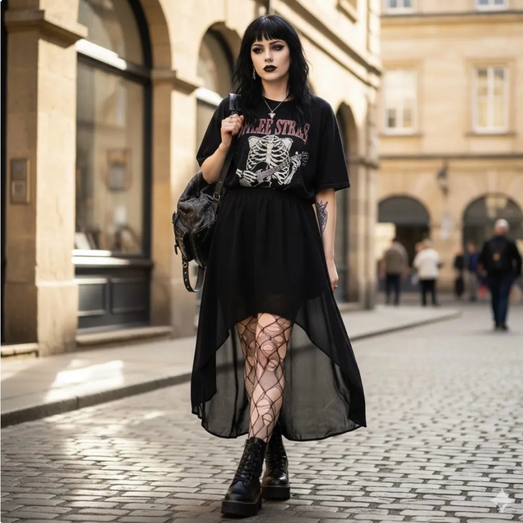 Kira Skirt Womens XS Black Chiffon High Low Sheer Overlay Gothic Maxi Flare - Image 9