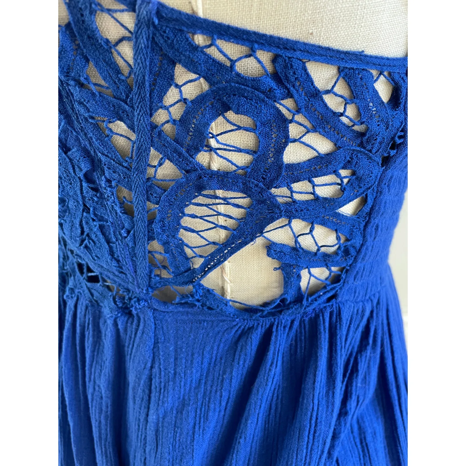 Free People Elaina Maxi Dress Cobalt Blue Lace Boho XS - Image 9