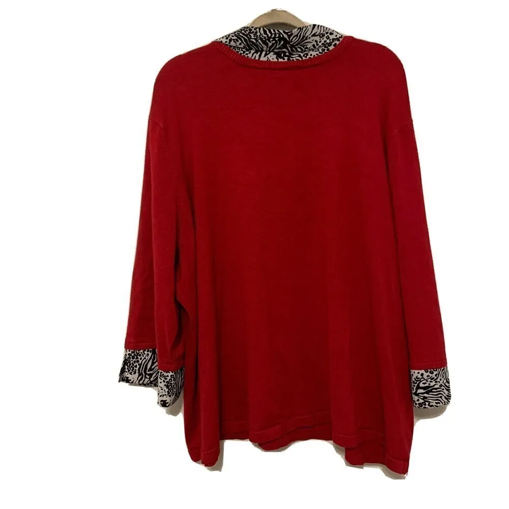 Maggie Barnes Womens Plus Size 4X 30 32W Red Printed V-Neck Sweater Shirt Blouse - Image 3