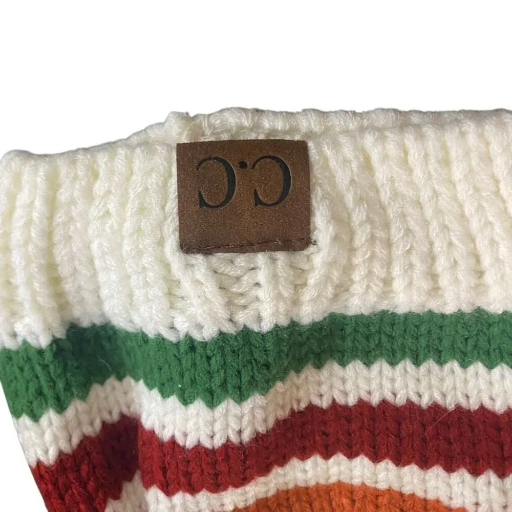 C.C. Beanie winter hat striped Pom Pom Green - Image 2