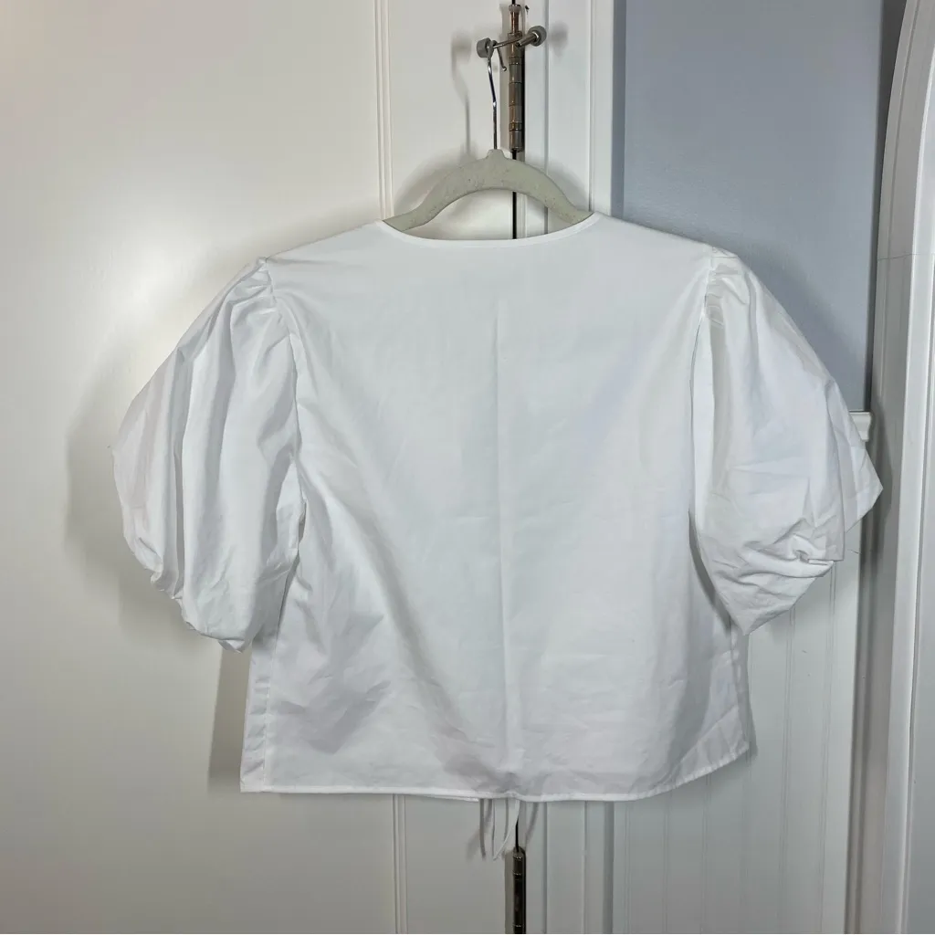 A&F Abercrombie & Fitch Short Sleeve Tie-Front Top Small white poplin cotton xs‎ - Image 4