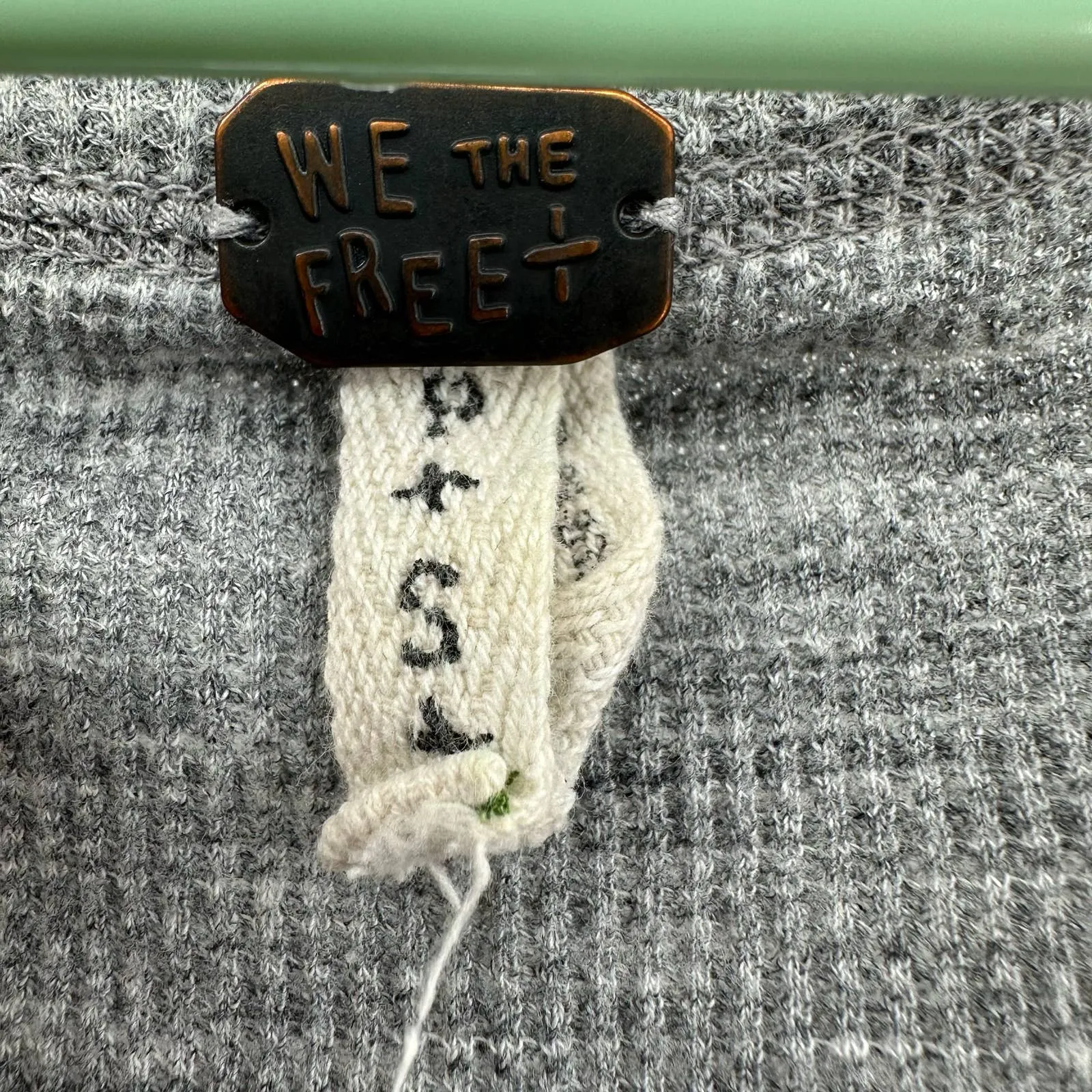 We the Free size small‎ gray waffle knit thermal long sleeve henley peplum shirt - Image 3