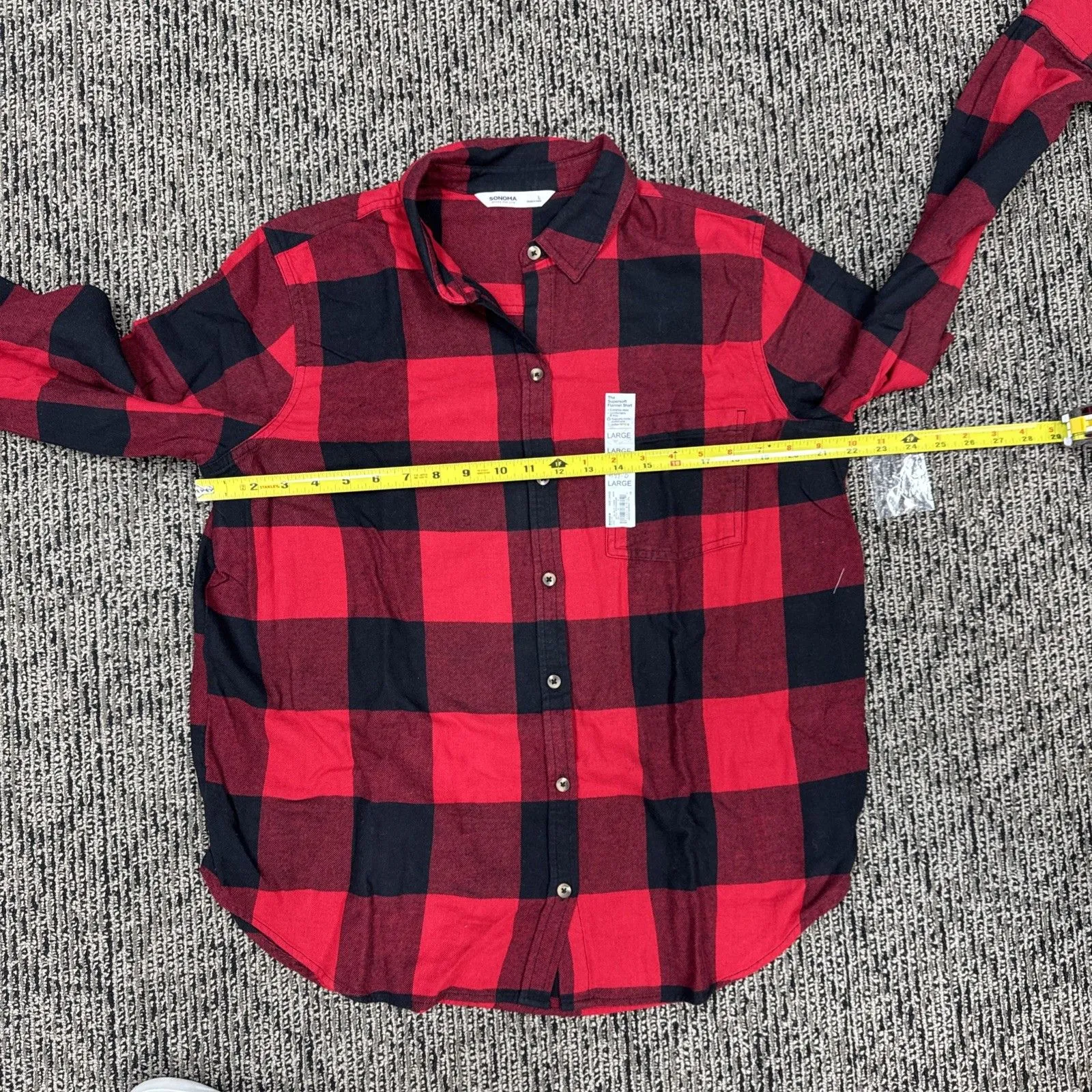 Sonoma Long Sleeve Flannel Shirt Blouses Red Black Buffalo Check New Sz L - Image 13
