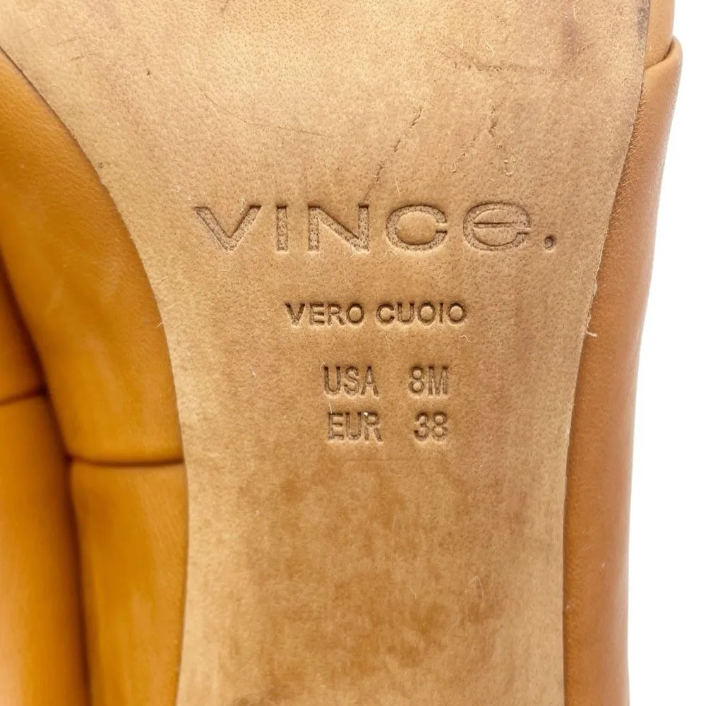 Vince Heath Leather Peep Toe High Block Heeled Mule Cognac Brown Women’s Size 8 - Image 14