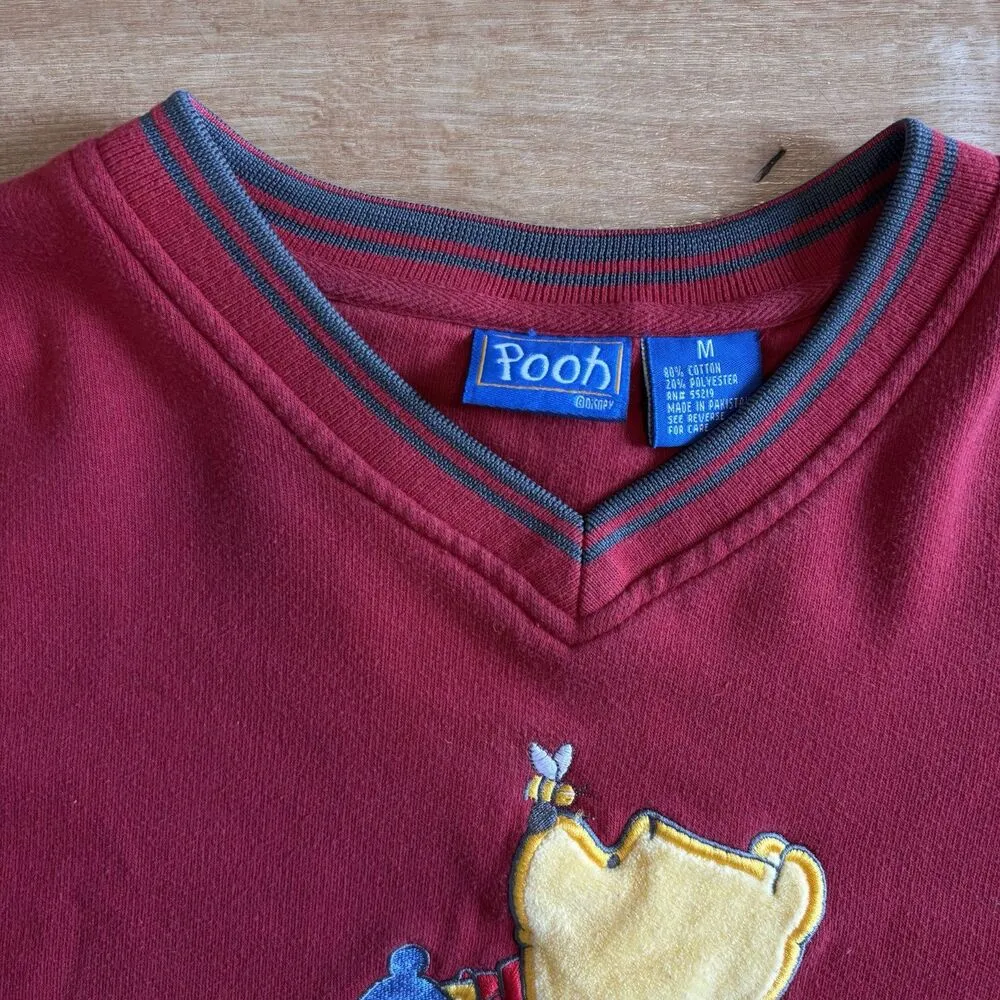 Winnie The Pooh Sweatshirt Womens Size Medium Red Vintage V Neck Crewneck Disney - Image 3