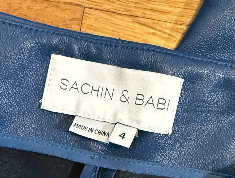 Sachin & Babi Women’s 4 Blue Megan Faux Leather Skinny Leg Pants Biker Retro - Image 7