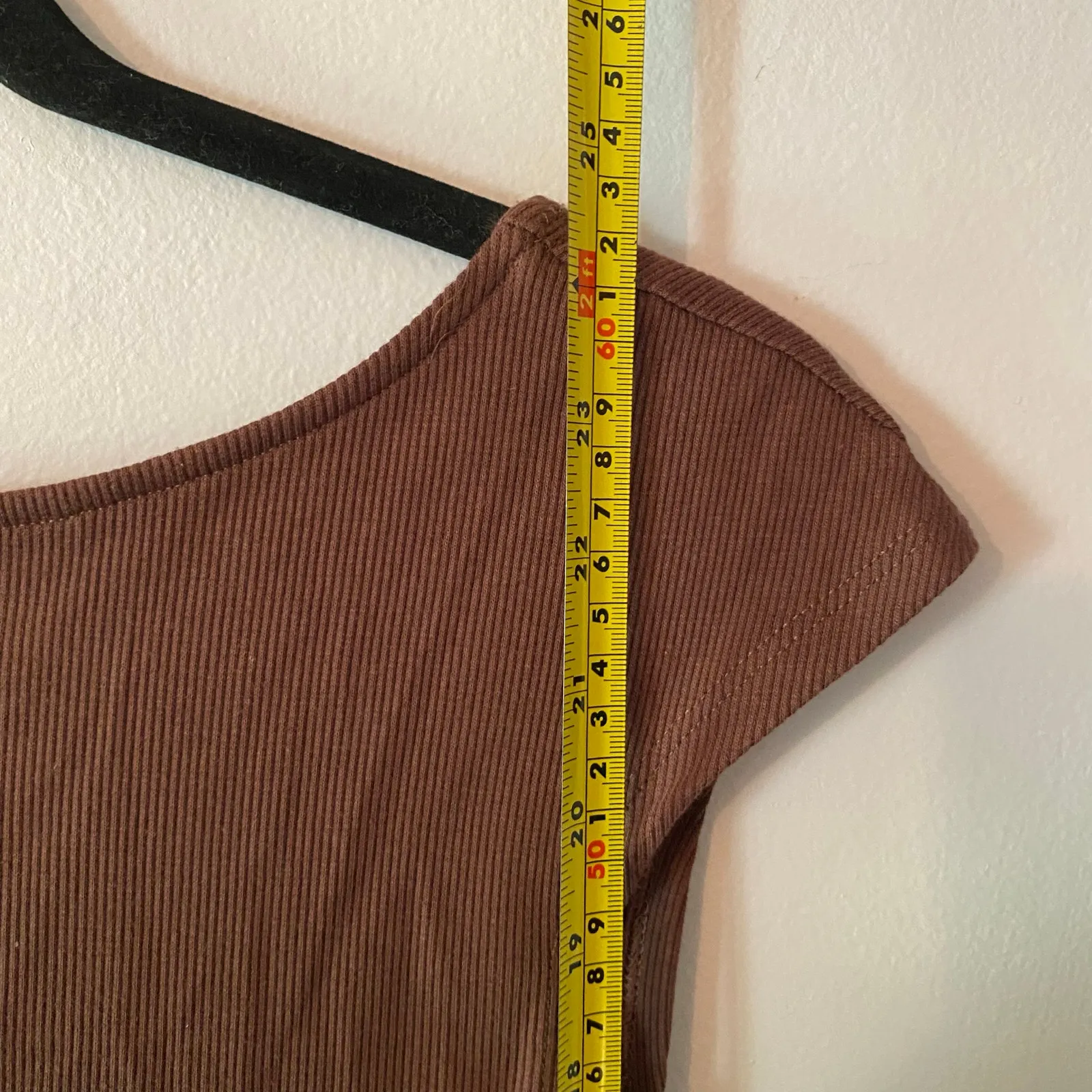 NWT Free People Chocolate Brown Ribbed Blouse Cap Sleeve Peplum Women size Small - Image 8