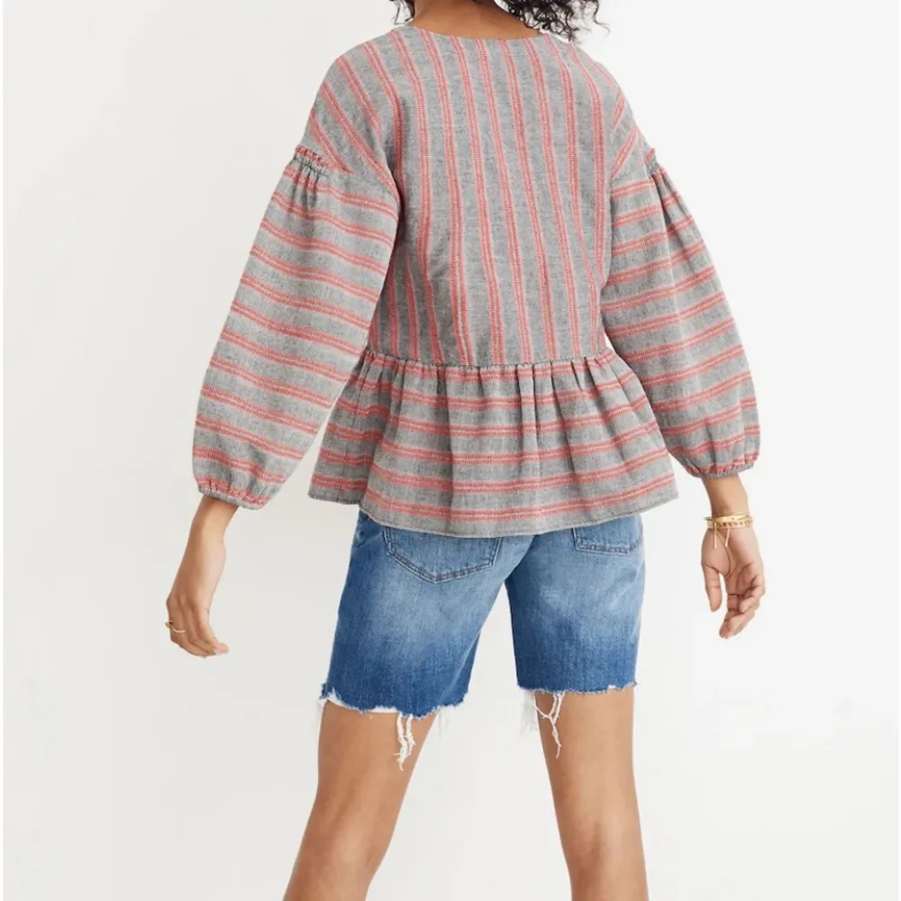 Madewell Striped Bubble-Sleeve Peplum Top large - Image 3