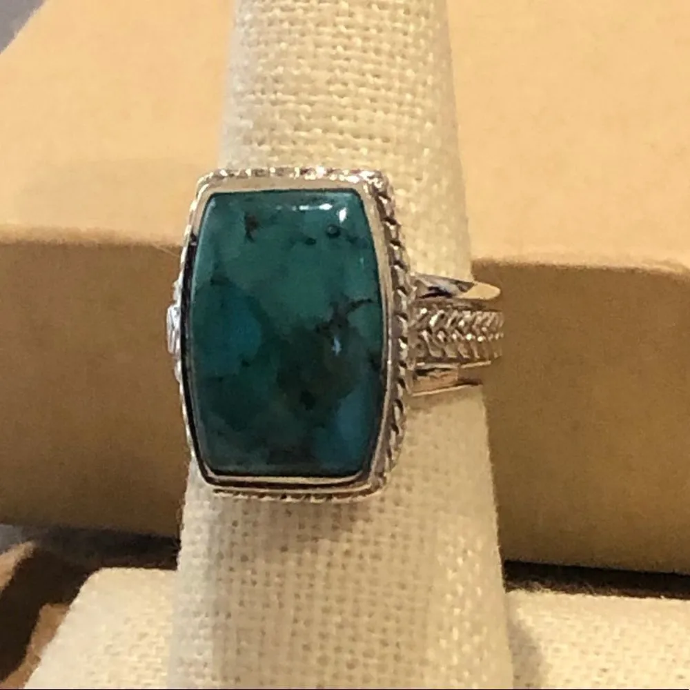 BARSE Turquoise Sterling Silver Braid Rope Detail Ring 7 - Image 7