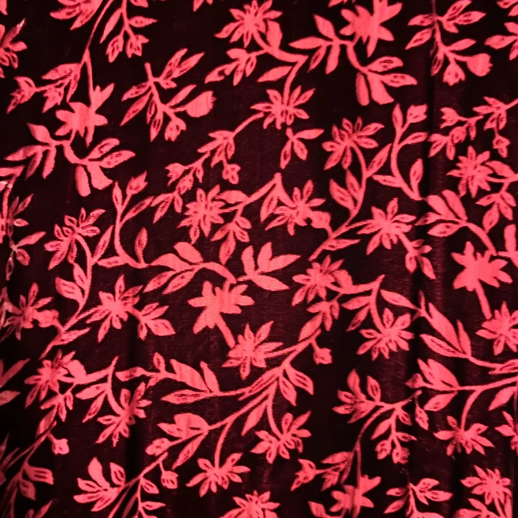 Kiko burgundy velvet burnout floral cotton button up blouse one size boho Red - Image 6