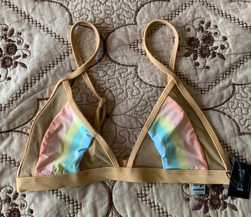 Pacific + Driftwood Nude Mesh Cut Out Bikini Top - Image 3