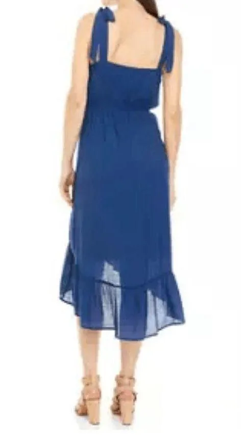 Luxology Dress Womens Blue Aline HighLow Adjustable TieStrap Midi Boho Flowy - Image 3