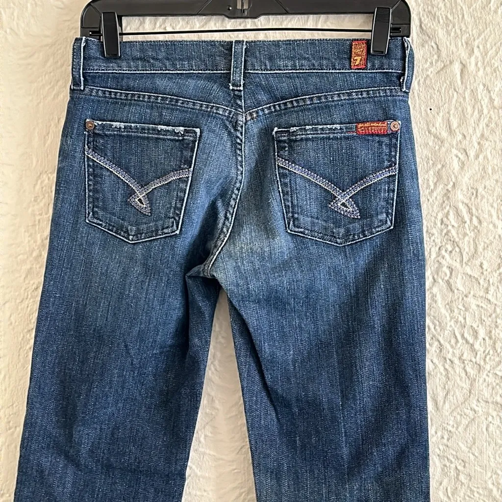 7 for all mankind Bootcut Dark Denim Jeans 26 Hemmed Blue Gray Ivory Embroidered - Image 3