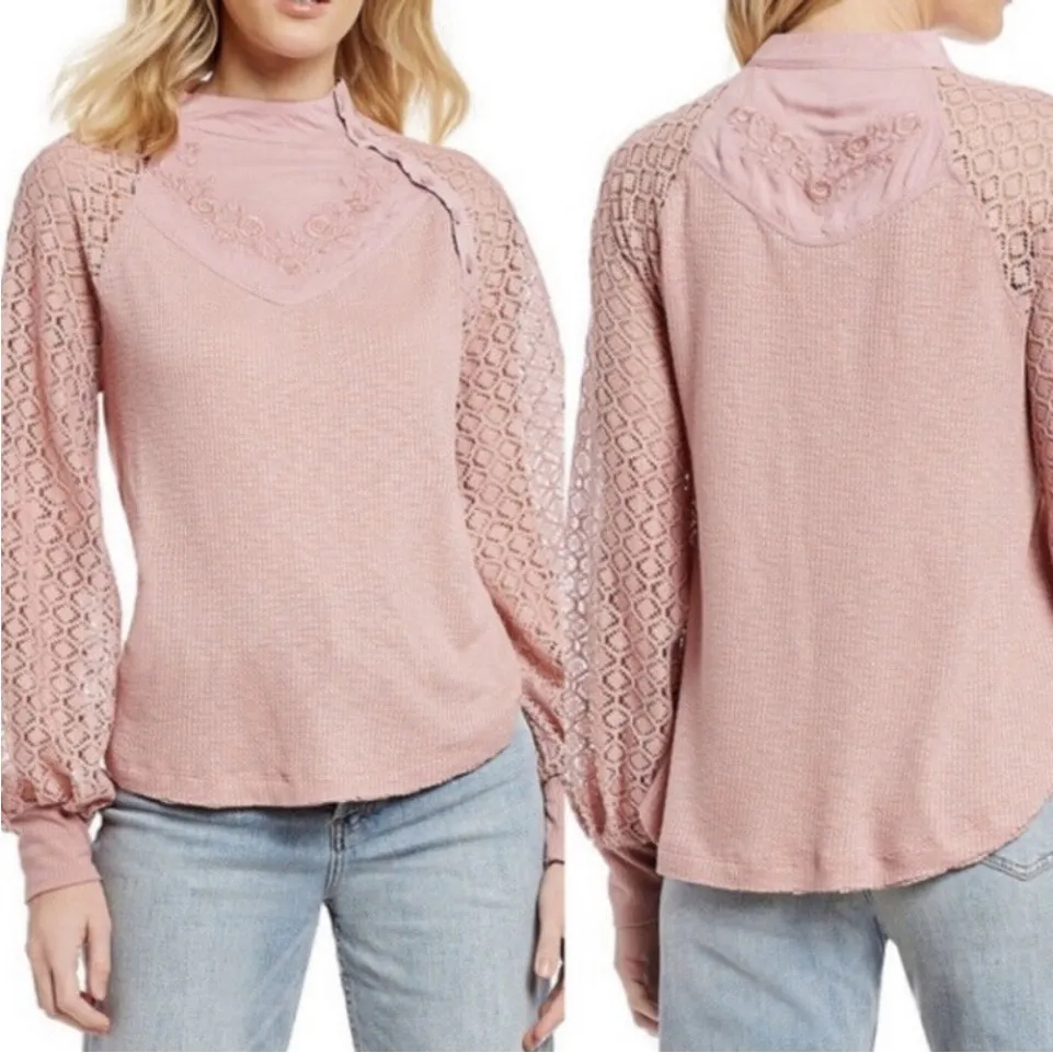 Free People shirt Sweetest Thing Thermal Blush pink - Image 2