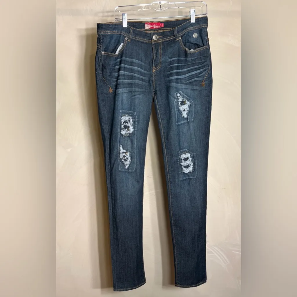 Apple Bottom Jeans Women’s Distressed Studded Embroidered Grunge Y2K|Size:11/12 - Image 7