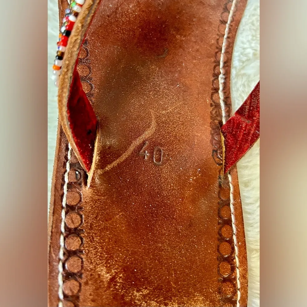 African Maasai Multicolored Beaded Flip Flop Sandals Size 40/9 Brown - Image 5