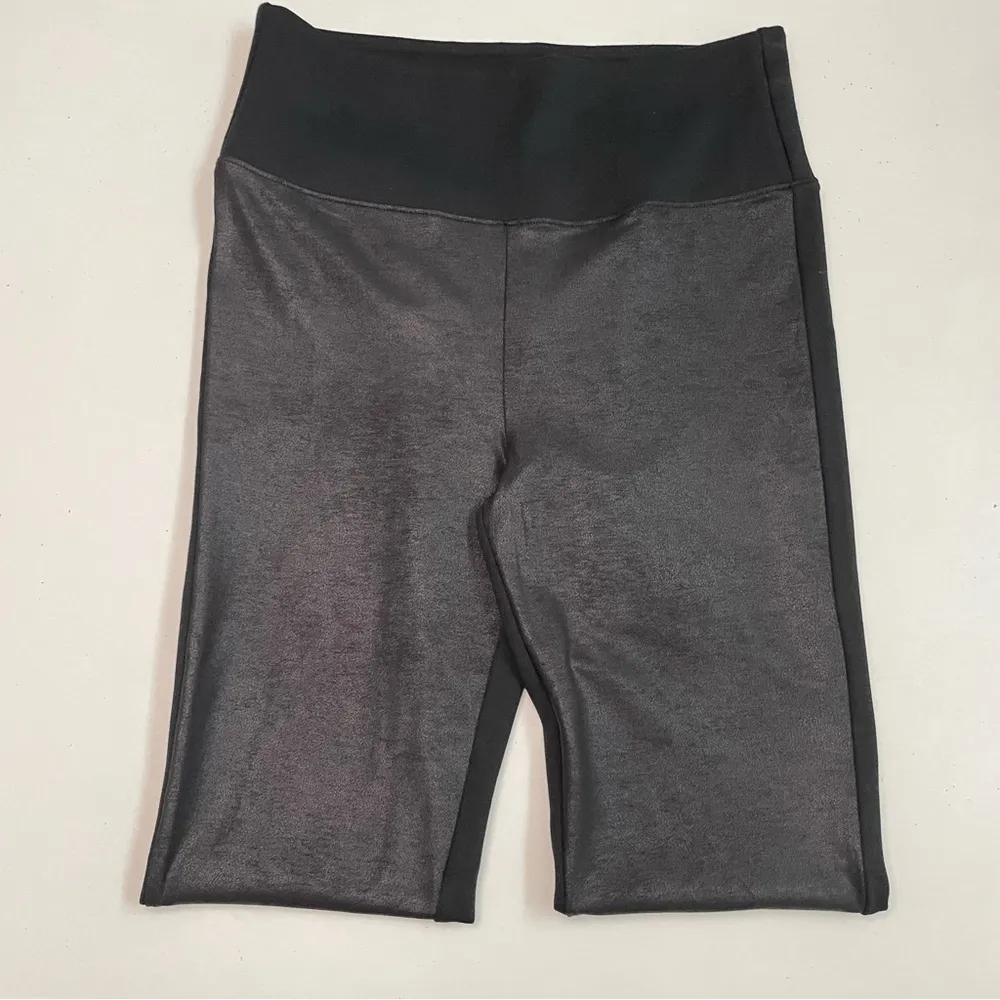 Red Hot Leggings Faux Leather Mixed Media Stretch High Rise Metallic Black - Image 4