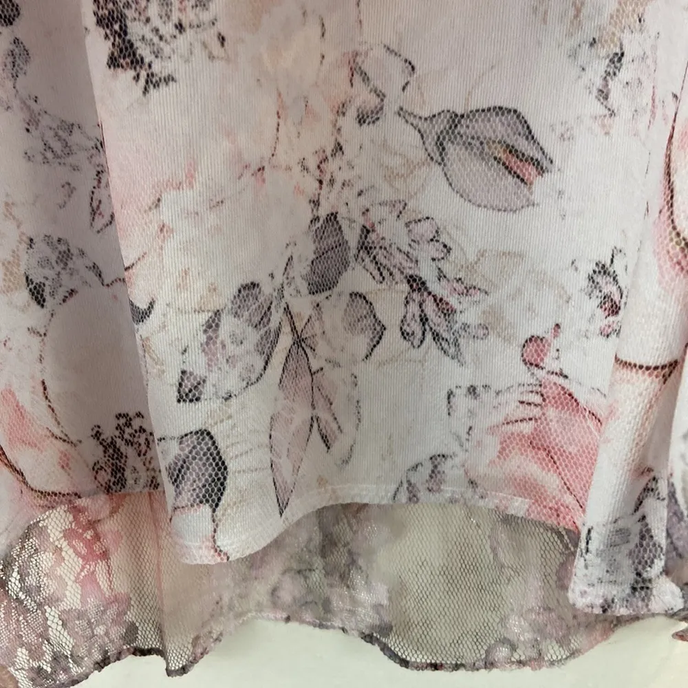 Keren Hart Sheer Floral Lace Overlay & Rhinestones Tunic Top Pink & Gray Roses - Image 8