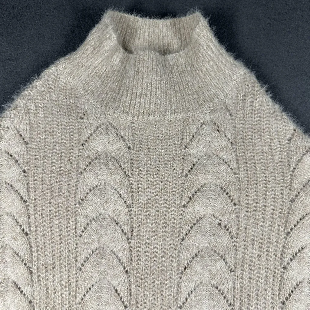 Akemi + Kin Sweater Womens One Size Beige Cable Knit Mock Neck Cozy Pullover Top - Image 4