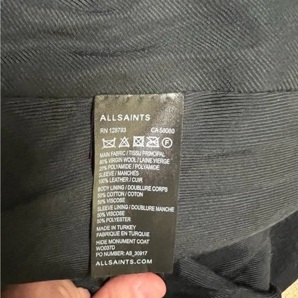 All Saints Wool Jacket /Leather Sleeves Size 8 - Image 7