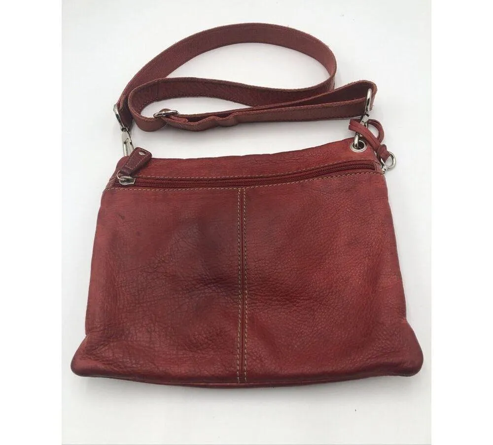 Vintage Fossil Distressed Reddish Leather Crossbody Handbag Purse - Image 6