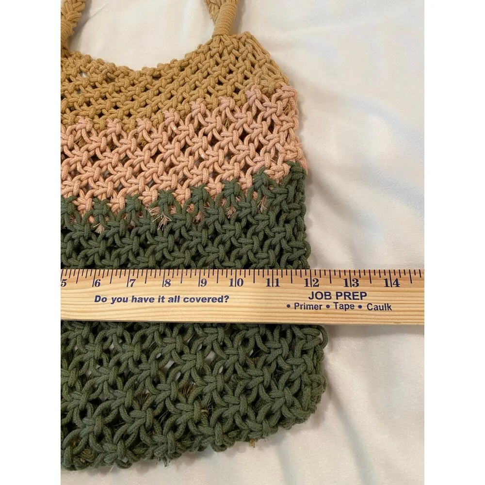 crochet pink, green and tan woven purse - Image 3