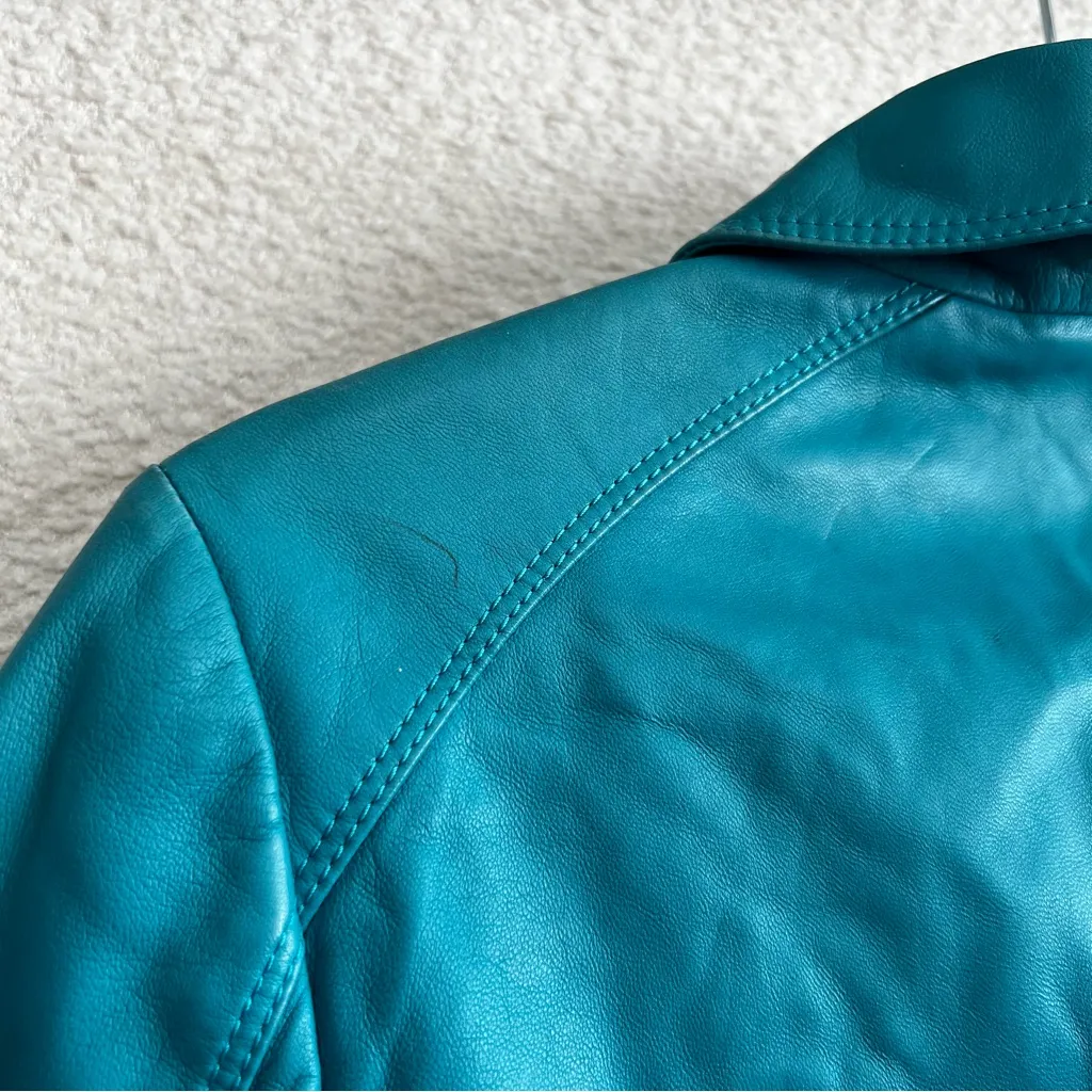 Lafayette 148 New York Women’s Teal 100% Leather Zipper Jacket Size 2‎ - Image 14