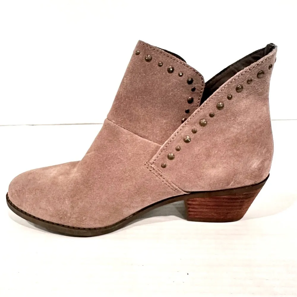 Me Too Suede Slip On Studded Ankle Bootie Womens 9W Tan Boho Western Hippie NWOT - Image 5