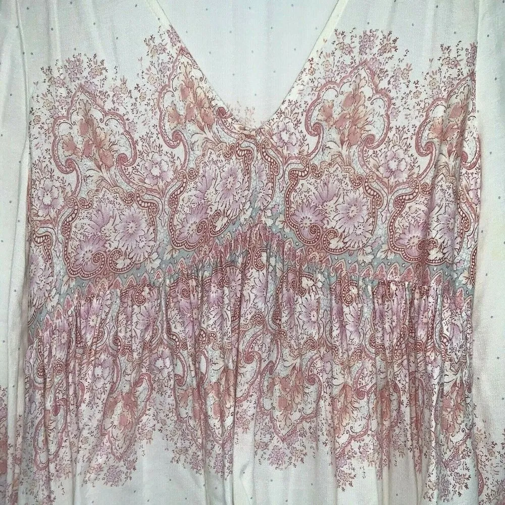 Lucky Brand Womens Peasant Top Size XS Pink Off White Lavender Boho Blouse Shirt - Image 2