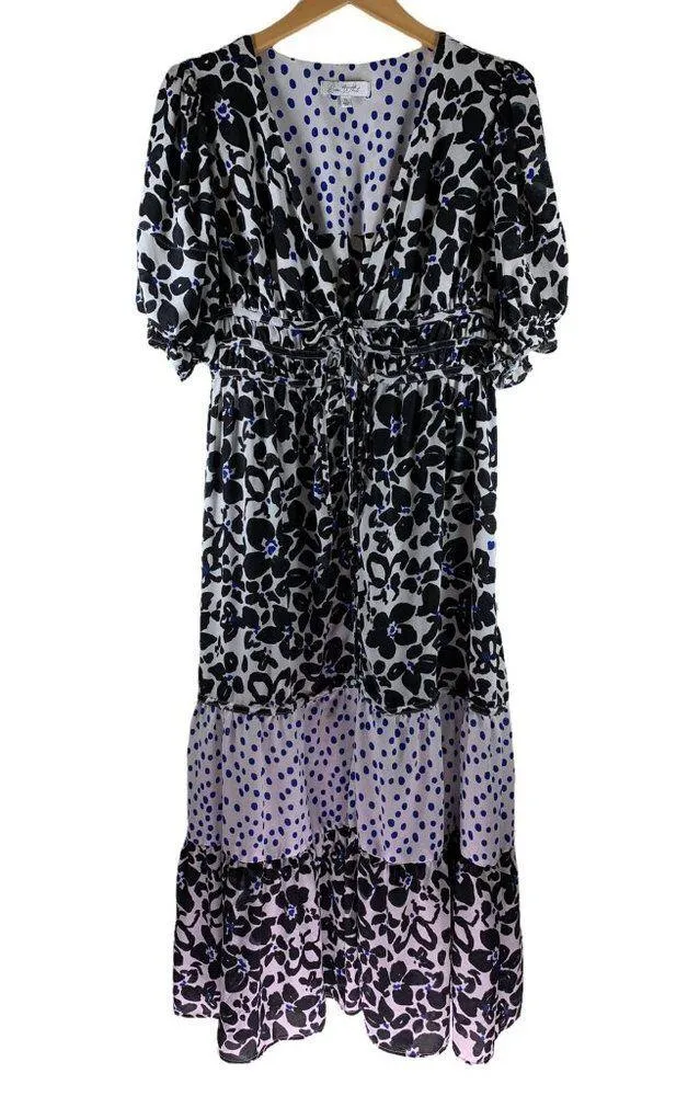 LOVE, WHIT by Whitney Port Black Floral Puff Sleeve Dress Size XL - Image 4